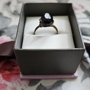 Artisan ring, Obsidian Stone, Copper Wire